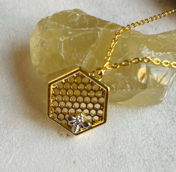 Honeycomb Silver Bee Necklace
